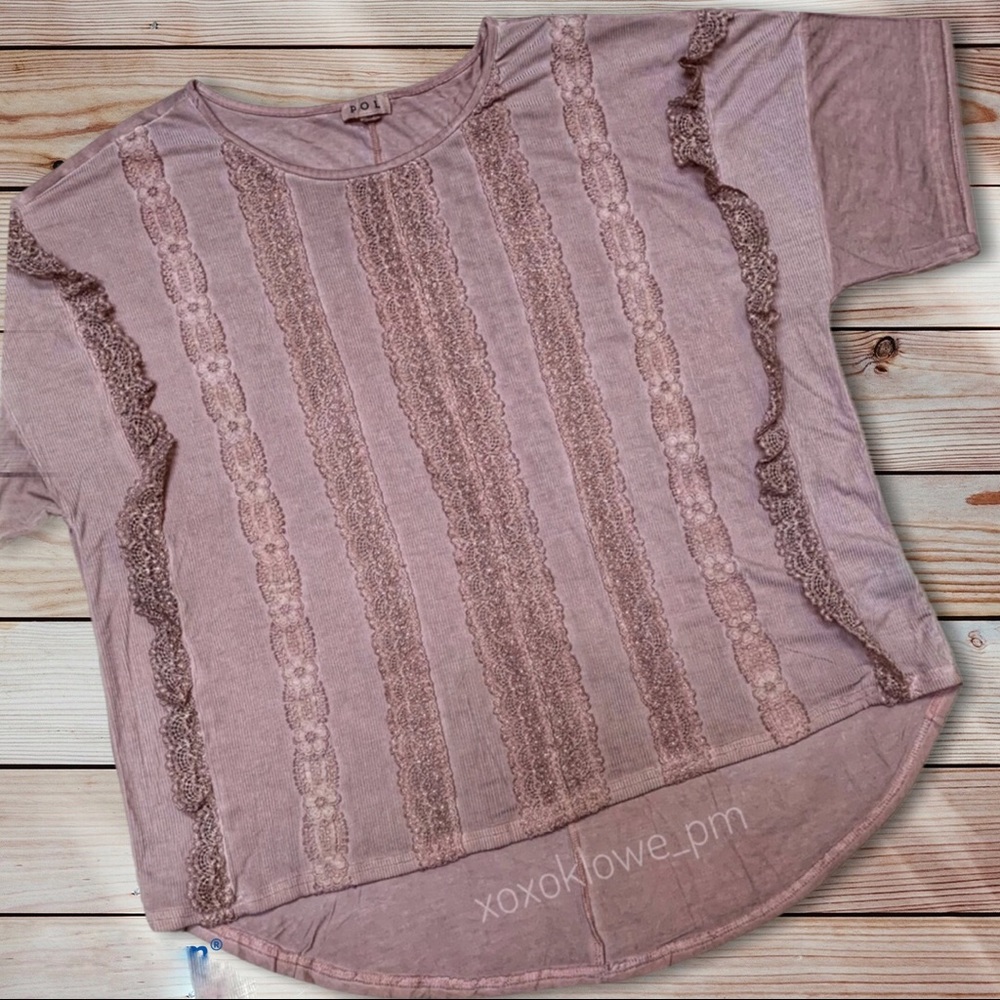 1 S POL Pink Boho Lace & Ruffle Short Sleeve Knit Top - Picture 8 of 8